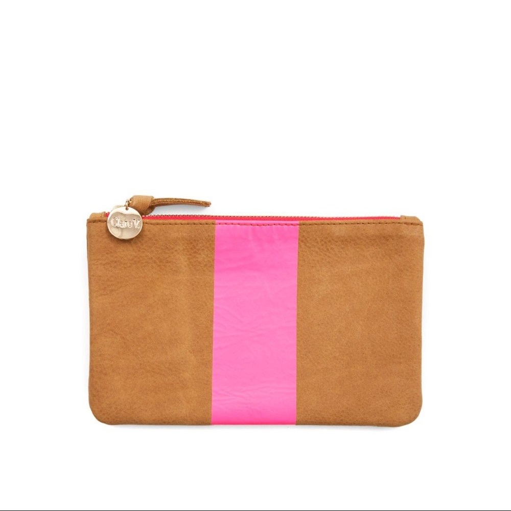 Clare V Wallet Clutch Neon Pink Stripe